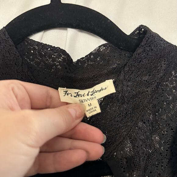 Skivvies for Love & Lemons Eva Lace Ruffle Thong Bodysuit Black Size Medium - Picture 9 of 11